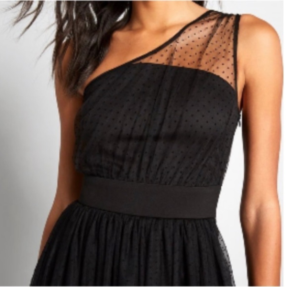 ModCloth One Shoulder Black Polka Dot Tulle Party Dress Size Small NWT